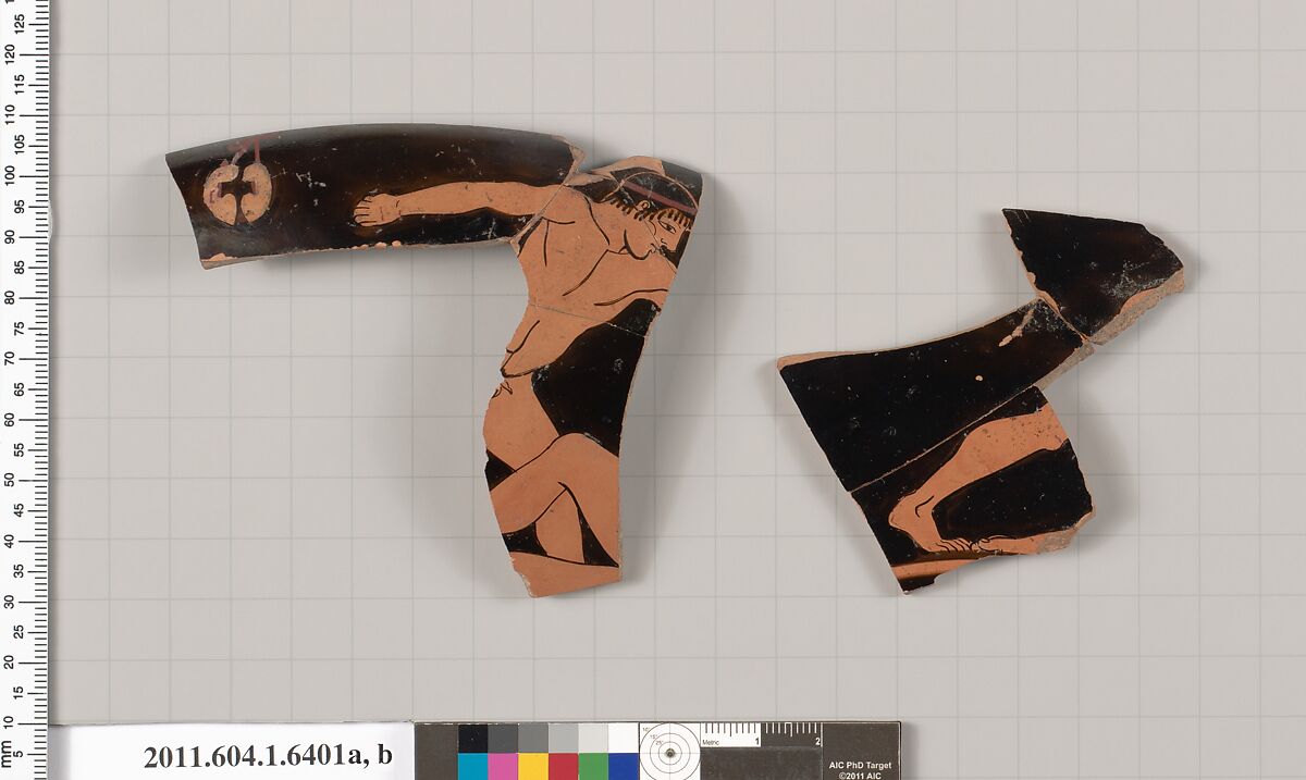 Terracotta rim fragment of a kylix (drinking cup), Attributed to the Antiphon Painter [Dyfri Williams], Terracotta, Greek, Attic