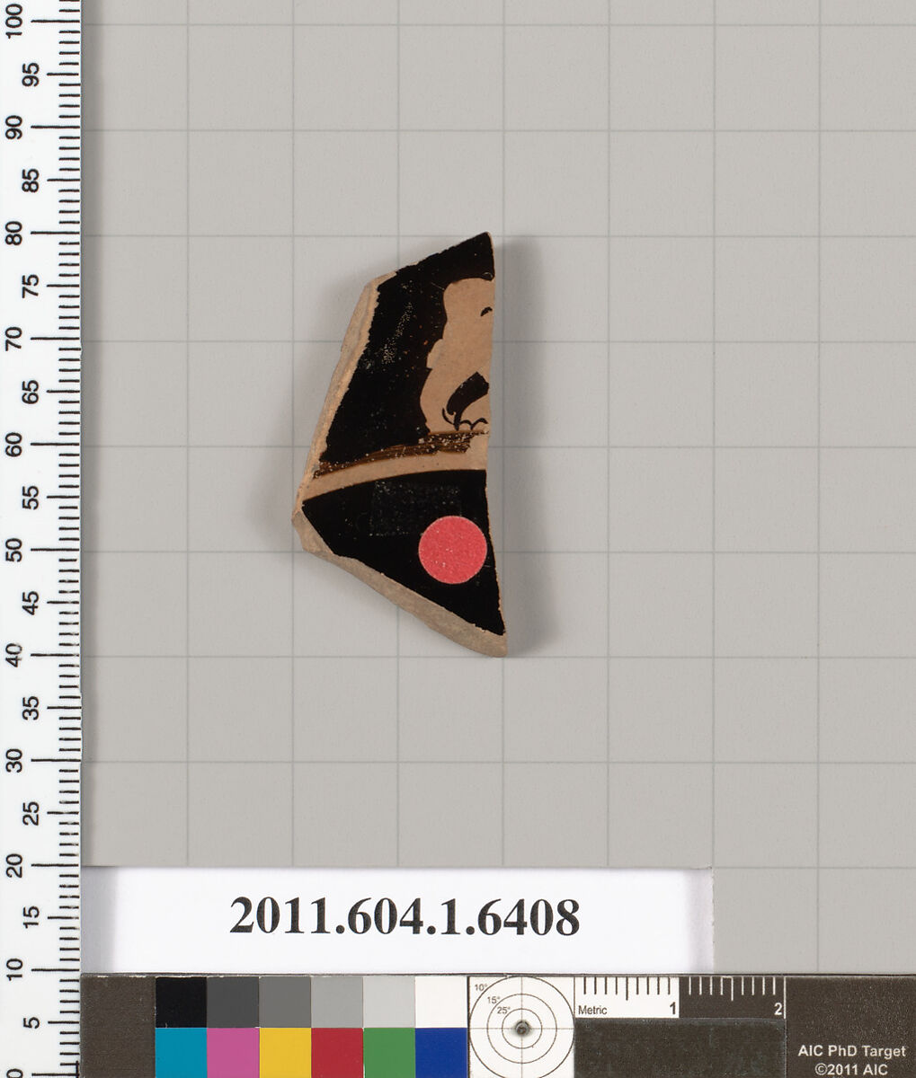 Terracotta fragment of a kylix (drinking cup), Attributed to the Antiphon Painter [DvB], Terracotta, Greek, Attic