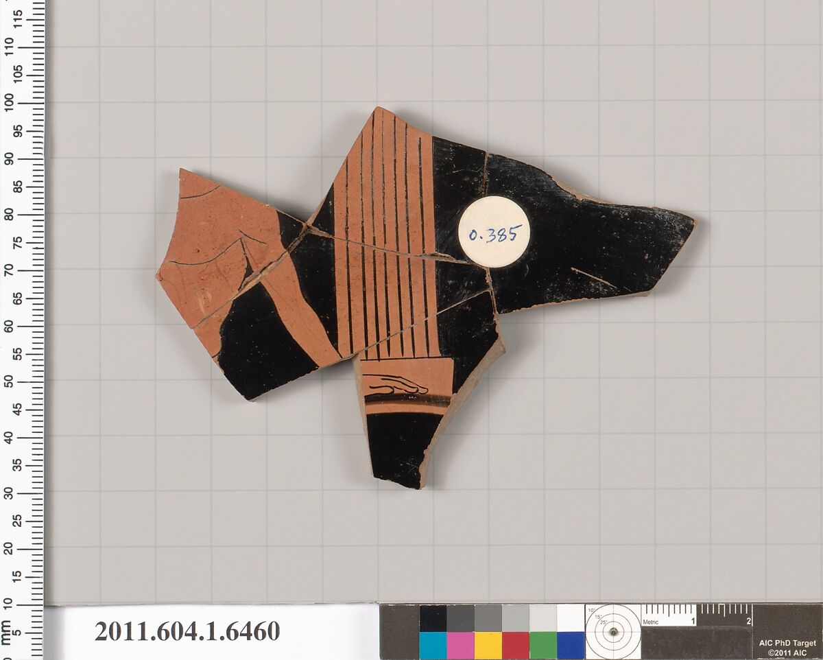 Terracotta fragments of a kylix (drinking cup), Attributed to the Antiphon Painter [DvB], Terracotta, Greek, Attic