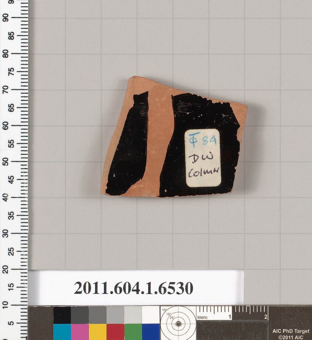 Terracotta fragment of a kylix (drinking cup), Attributed to the Colmar Painter [DvB], Terracotta, Greek, Attic