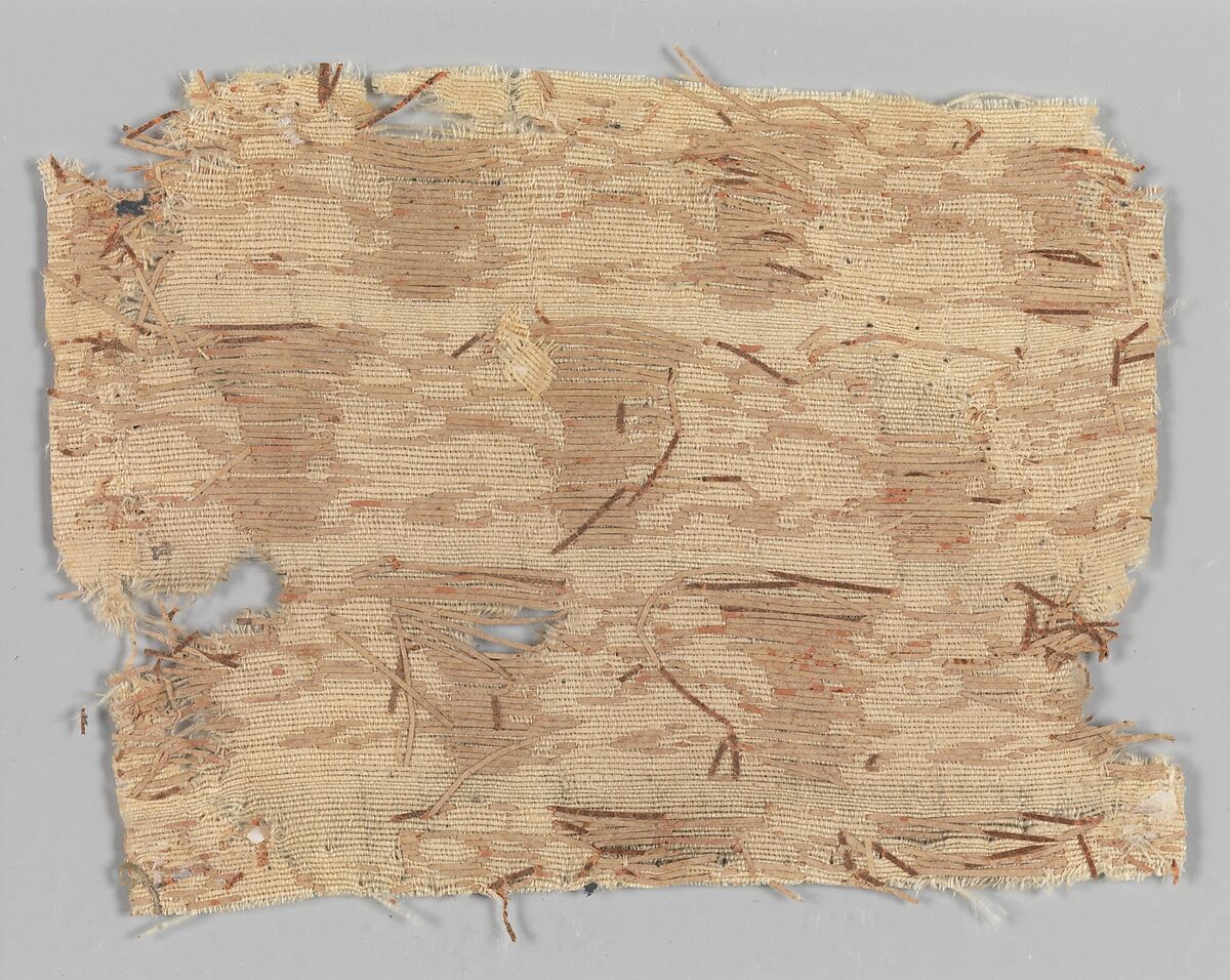 Textile fragment with rabbits, Warp-faced plain weave silk brocaded with gilt paper strips, China