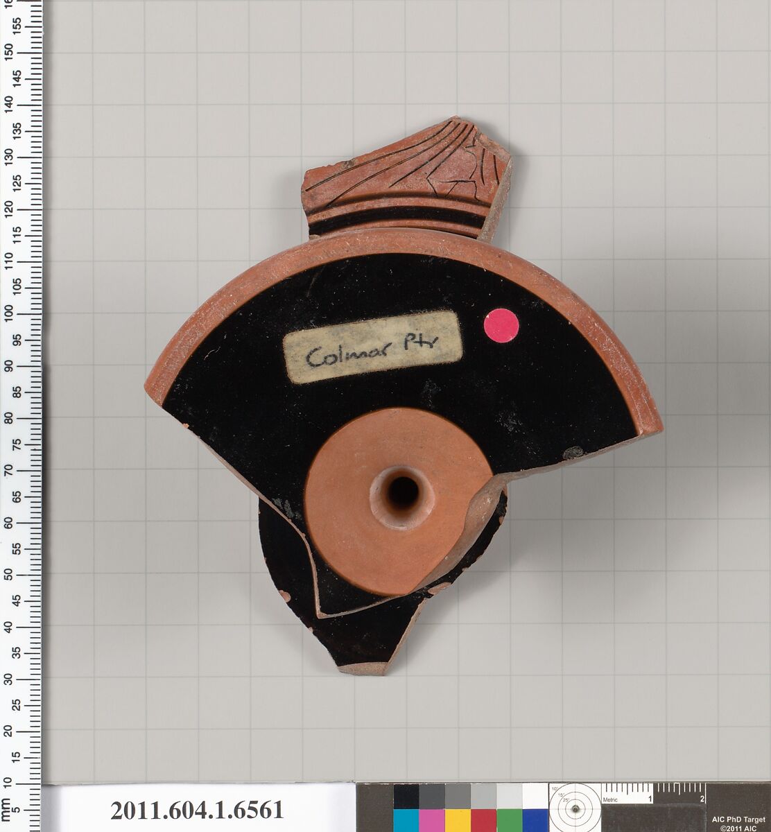 Terracotta fragment of a kylix (drinking cup), Attributed to the Colmar Painter [DvB], Terracotta, Greek, Attic