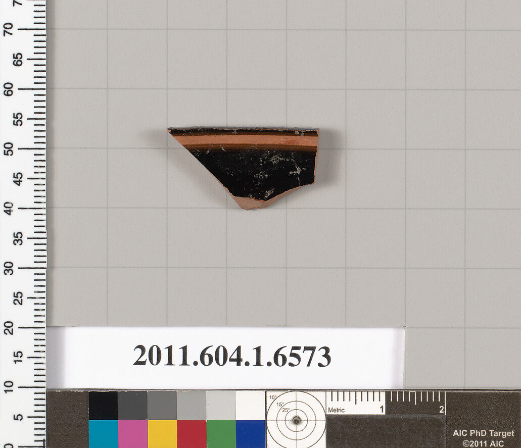 Terracotta rim fragment of a kylix (drinking cup), Attributed to the Colmar Painter [DvB], Terracotta, Greek, Attic