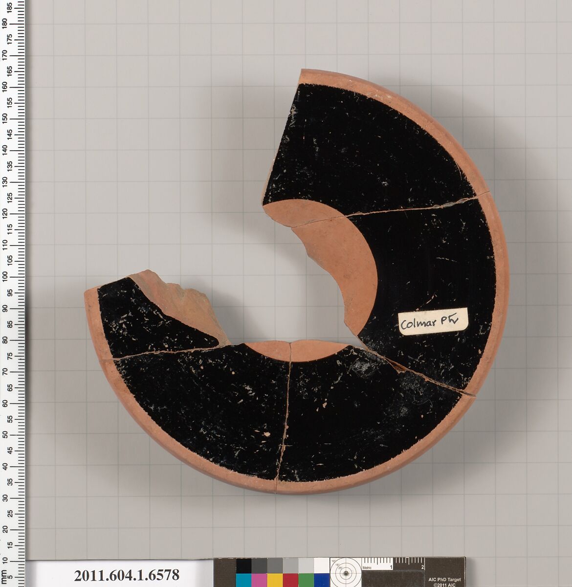 Terracotta fragment of a kylix (drinking cup), Attributed to the Colmar Painter [DvB], Terracotta, Greek, Attic