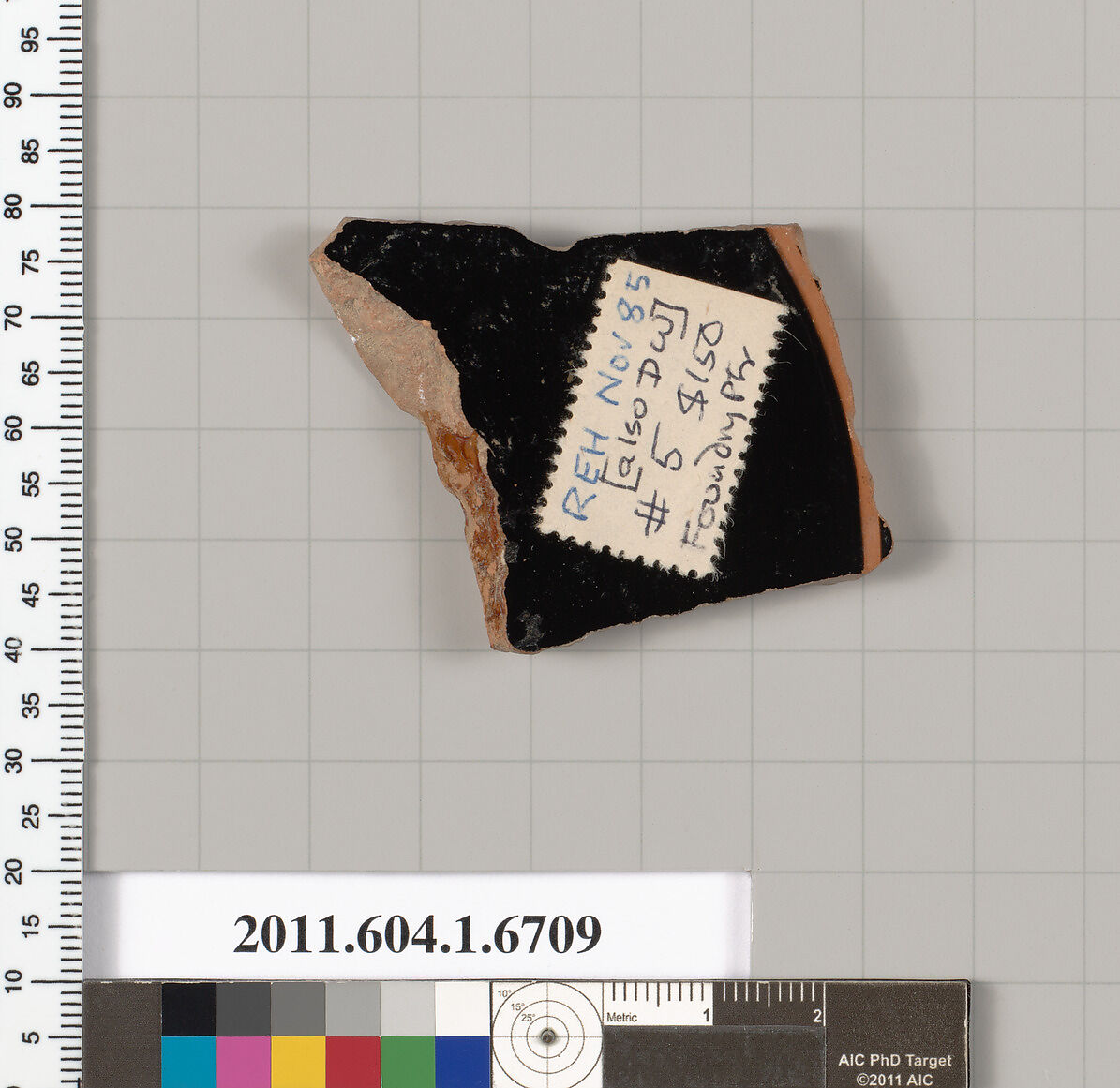 Terracotta fragment of a kylix (drinking cup), Attributed to the Foundry Painter [DvB and Dyfri Williams], Terracotta, Greek, Attic