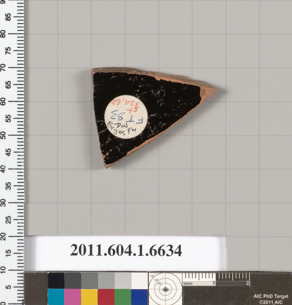 Terracotta fragment of a kylix (drinking cup), Attributed to the Brygos Painter [Dyfri Williams], Terracotta, Greek, Attic