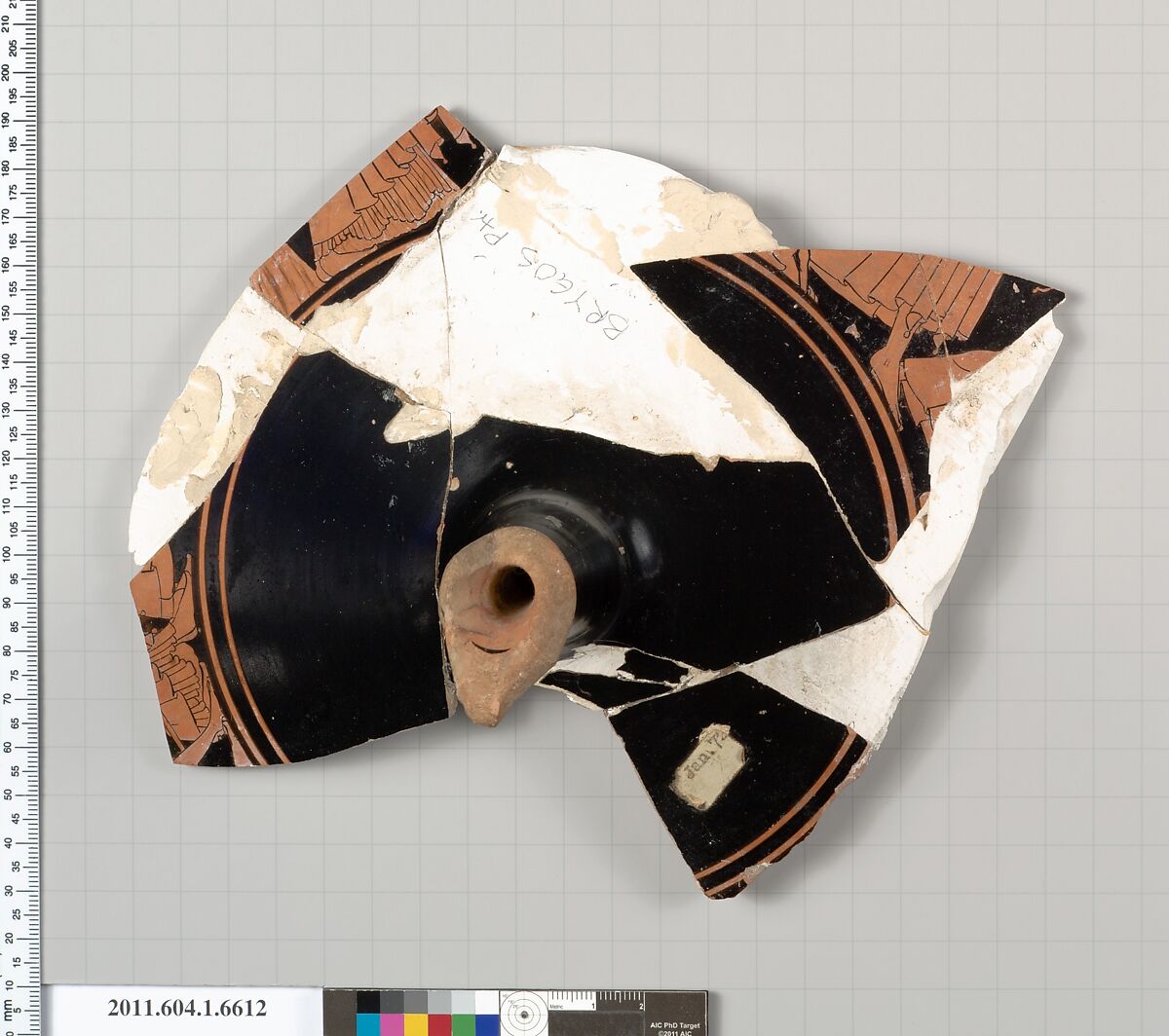 Terracotta fragment of a kylix (drinking cup), Brygos Painter, Terracotta, Greek, Attic