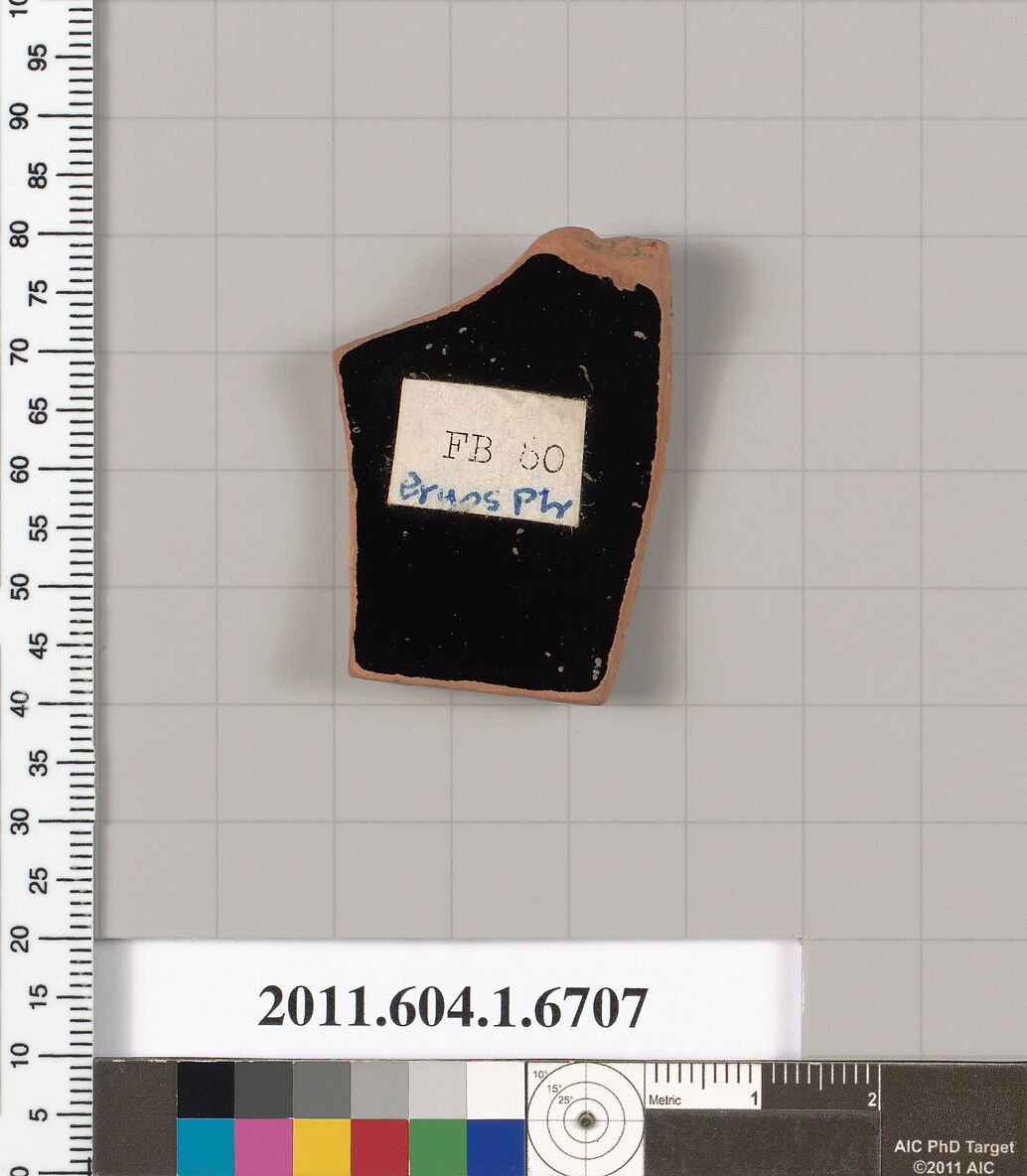 Terracotta fragment of a kylix (drinking cup), Attributed to the Brygos Painter [DvB], Terracotta, Greek, Attic