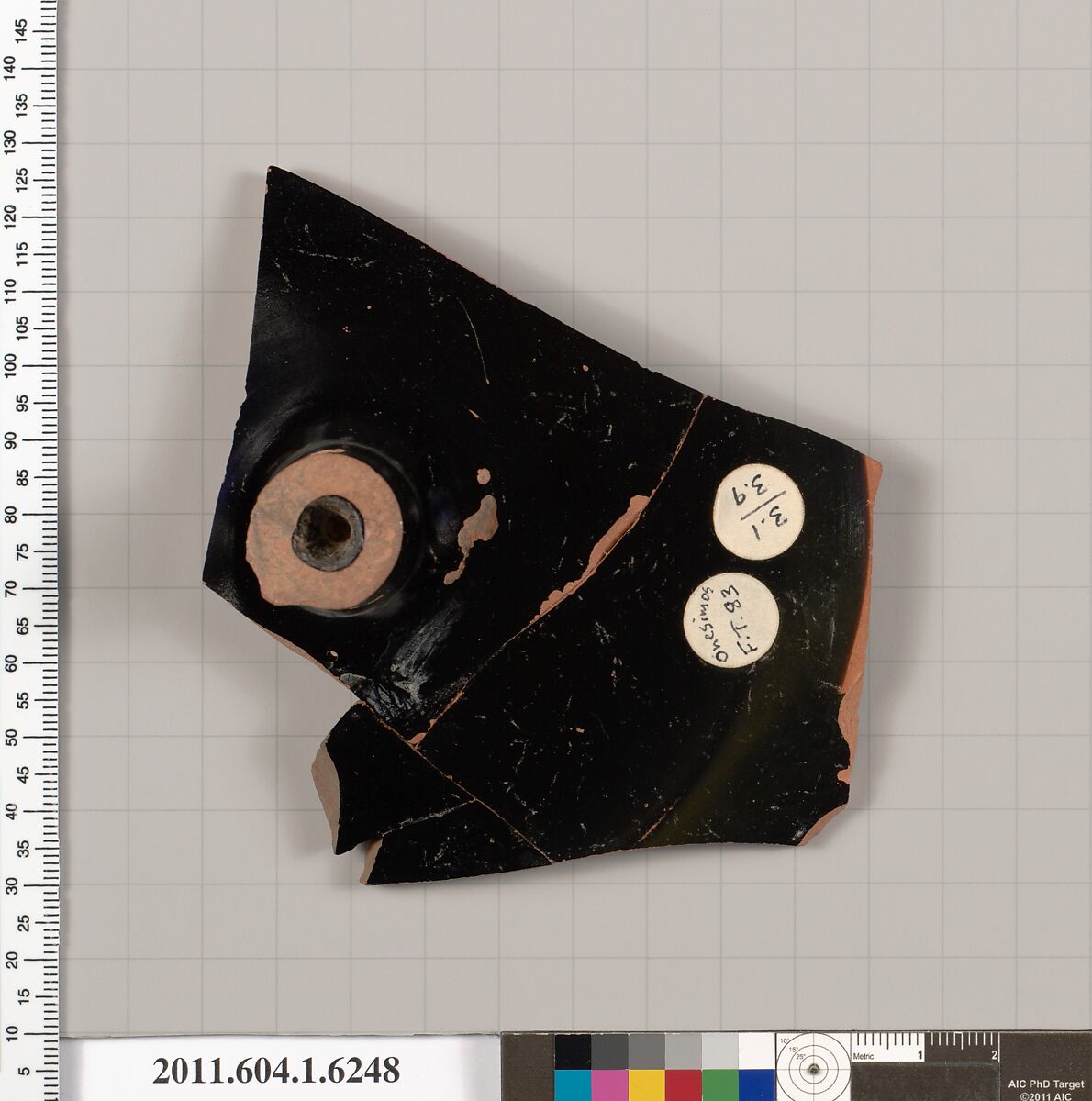 Terracotta fragment of a kylix (drinking cup), Attributed to Onesimos [DvB], Terracotta, Greek, Attic