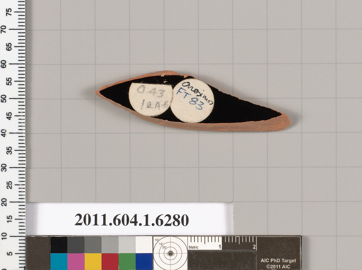 Terracotta fragment of a kylix (drinking cup), Attributed to Onesimos [DvB], Terracotta, Greek, Attic