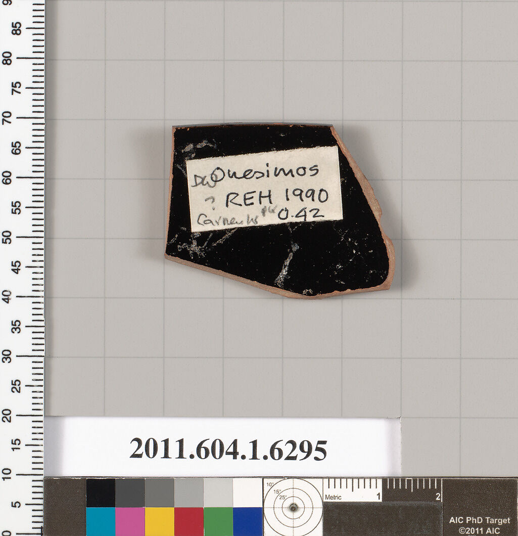 Terracotta rim fragment of a kylix (drinking cup), Attributed to Onesimos [DvB], Terracotta, Greek, Attic