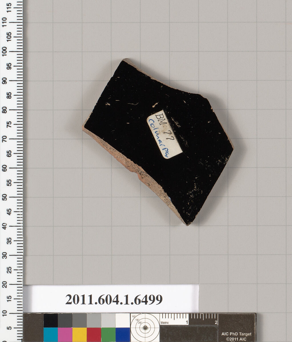 Terracotta fragment of a kylix (drinking cup), Attributed to the Colmar Painter [DvB], Terracotta, Greek, Attic