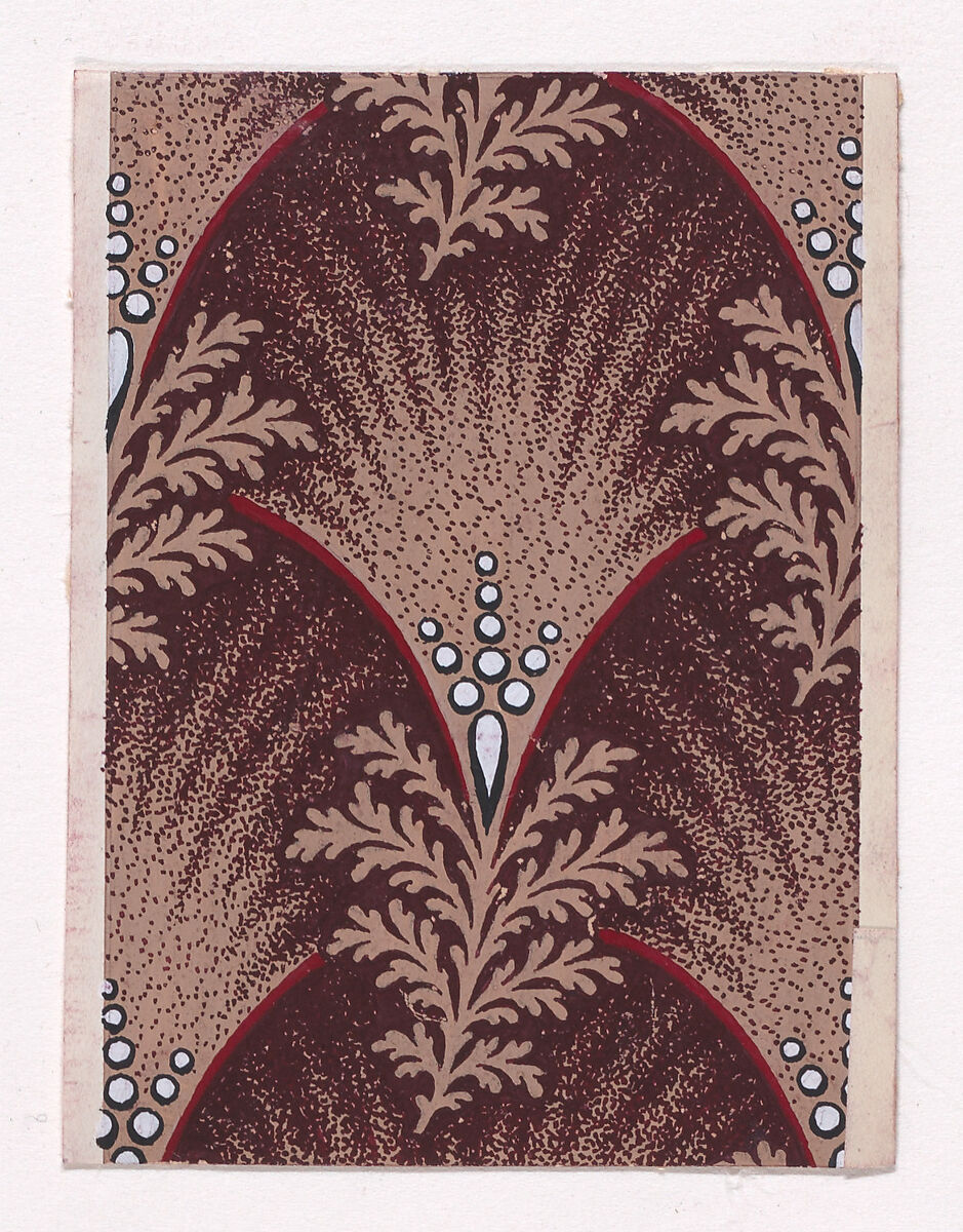 Textile Design with Alternating Palmettes Decorated with Pearls Flanked by Bundles of Leaves, Anonymous, Alsatian, 19th century, Gouache 