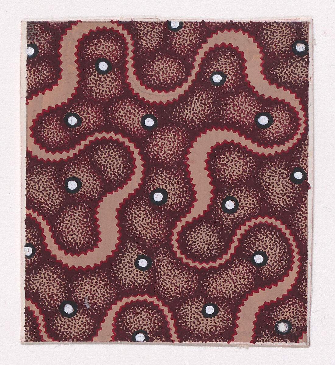 Textile Design with a Ribbon Forming a Vermicular Pattern and Splattered Pearls over an Abstract Honeycomb Pattern, Anonymous, Alsatian, 19th century, Gouache 