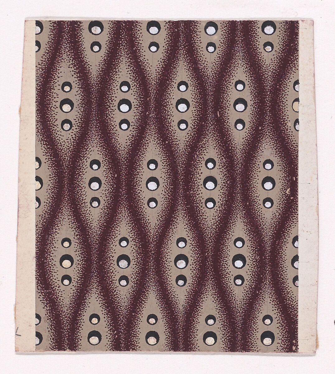 Textile Design with Alternating Strips of Groups of Three Pearls Framed by Undulating Stippled Garlands, Anonymous, Alsatian, 19th century, Gouache 