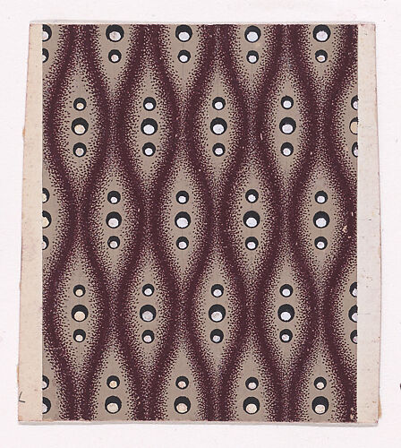 Textile Design with Alternating Strips of Groups of Three Pearls Framed by Undulating Stippled Garlands