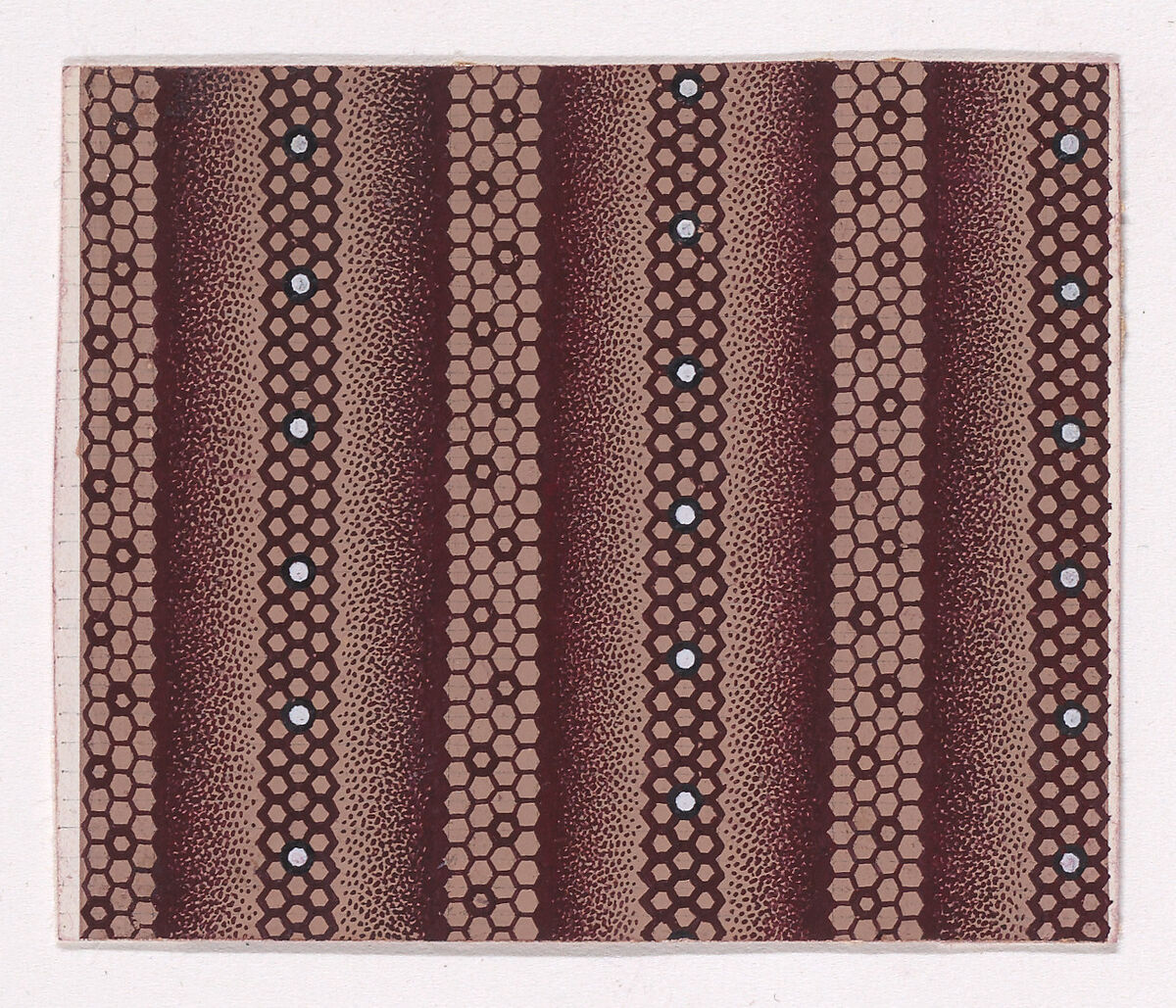Textile Design with Alternating Vertical Stripes of Honeycomb Patterns Decorated with Pearls, Anonymous, Alsatian, 19th century, Gouache 
