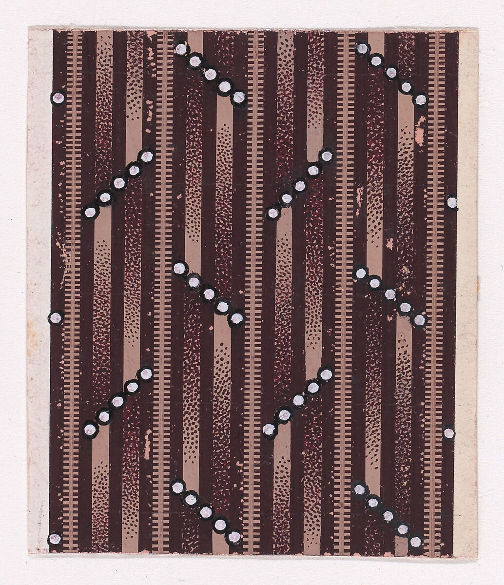 Textile Design with Alternating Horizontal Strips of Pearls over a Striped Background, Anonymous, Alsatian, 19th century, Gouache 