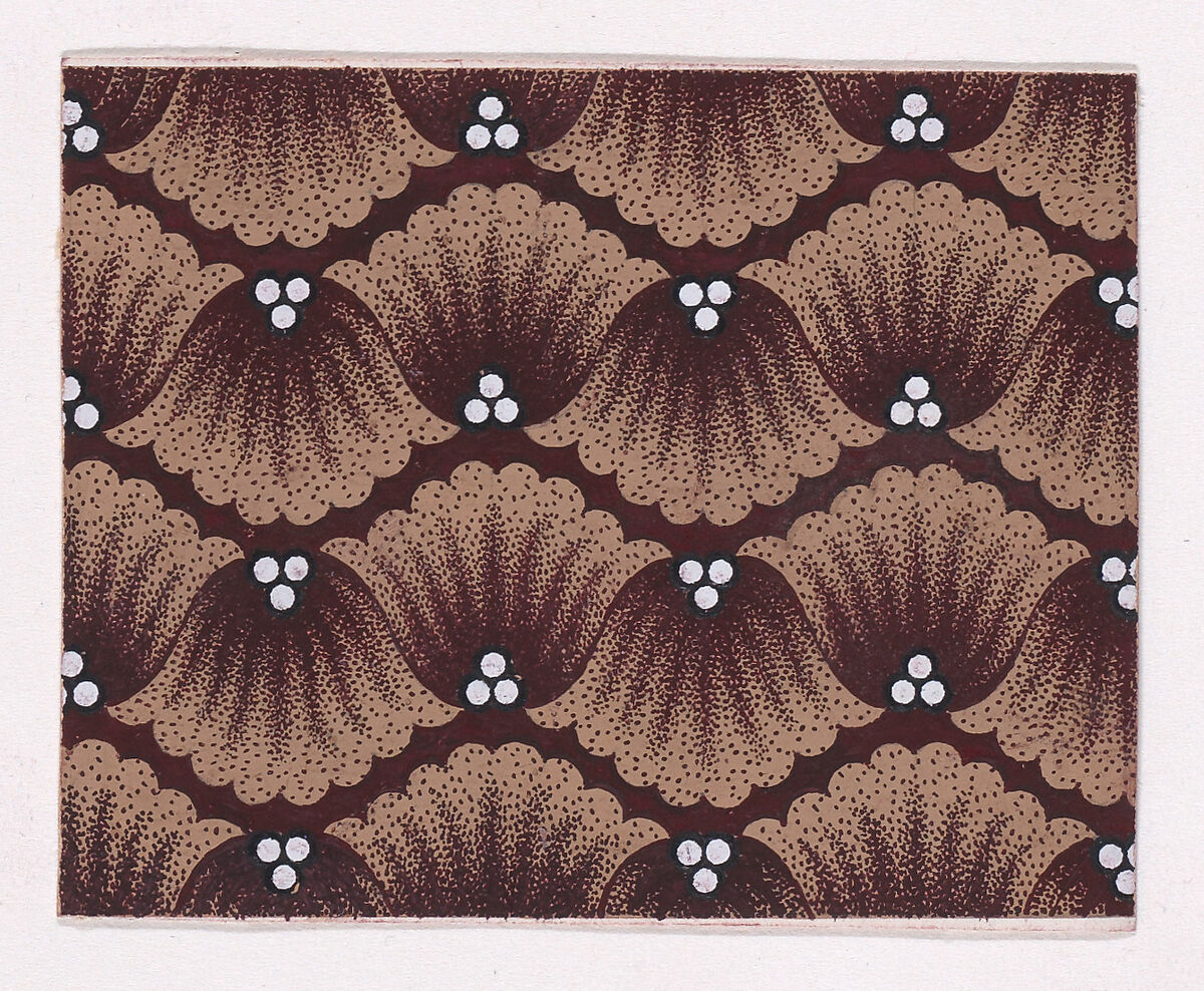 Textile Design with Horizontal Garlands of Alternating Palmettes Decorated with Trefoils of Pearls, Anonymous, Alsatian, 19th century, Gouache 