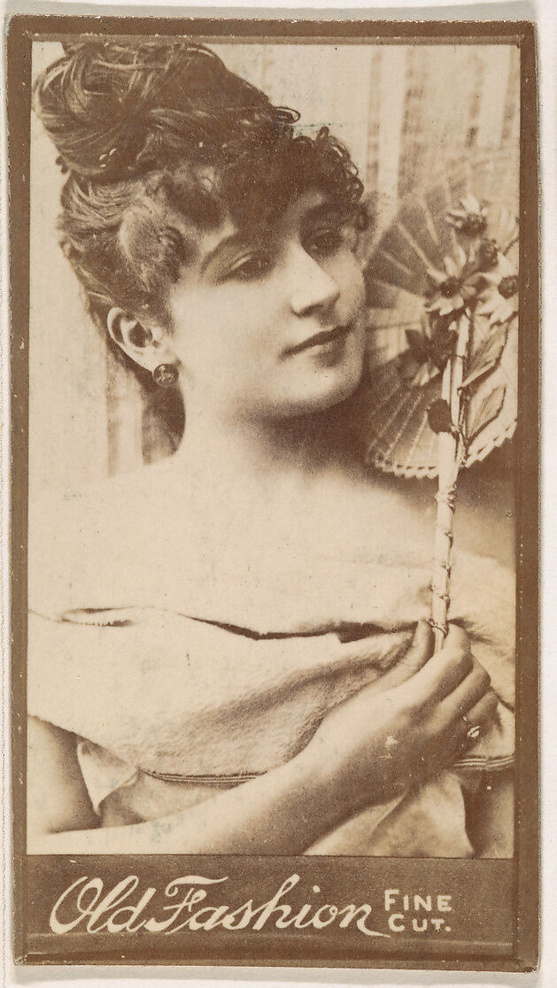 Actress with fan, from the Actresses series (N664) promoting Old Fashion Fine Cut Tobacco, Albumen photograph 