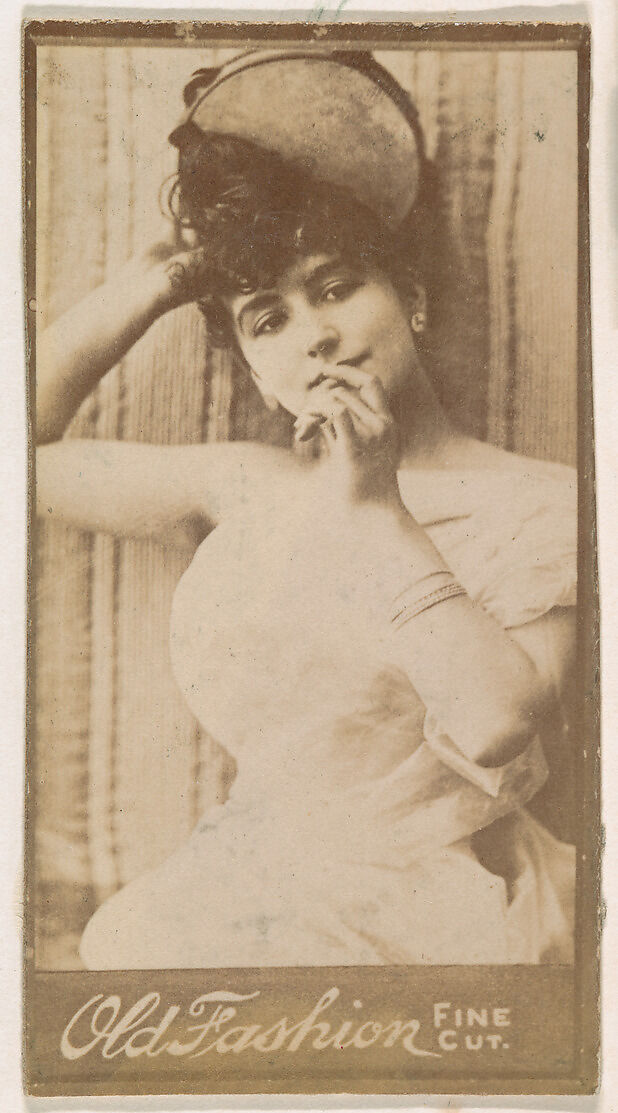 Actress posing with hand to lips, from the Actresses series (N664) promoting Old Fashion Fine Cut Tobacco, Albumen photograph 