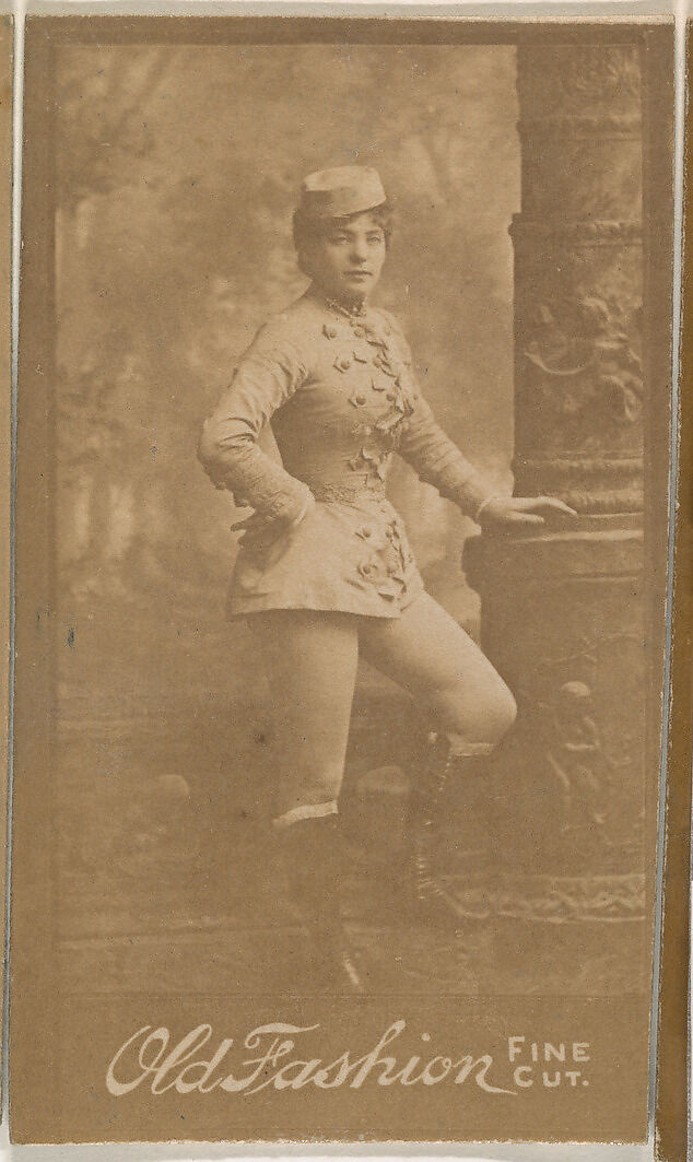 Actress leaning on column, from the Actresses series (N664) promoting Old Fashion Fine Cut Tobacco, Albumen photograph 
