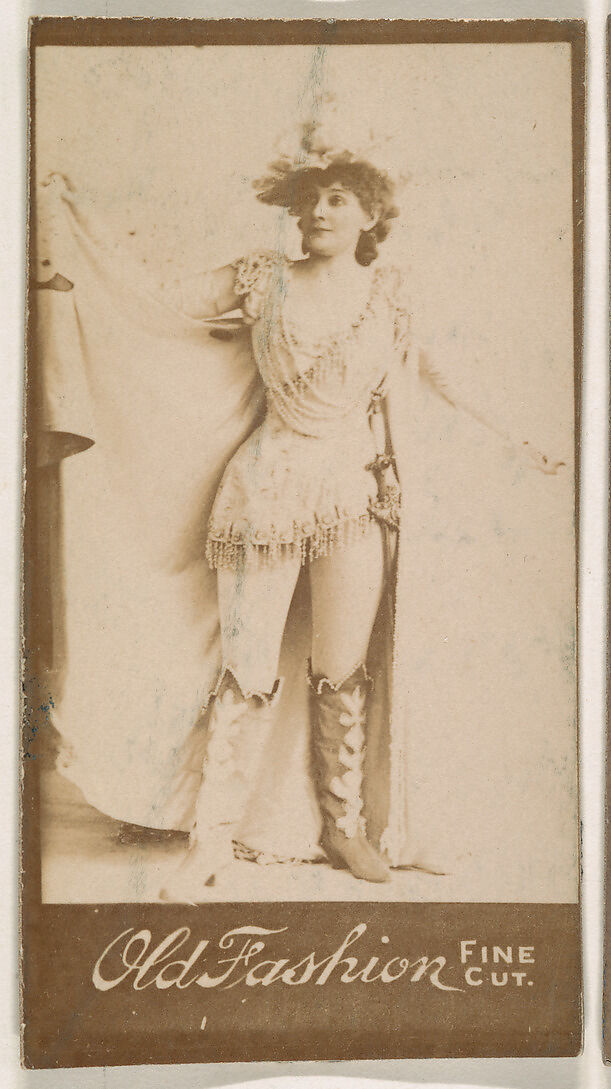Actress posing with arms aloft, from the Actresses series (N664) promoting Old Fashion Fine Cut Tobacco, Albumen photograph 