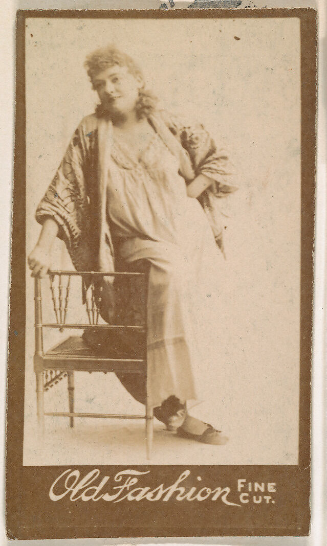 Actress leaning against chair, from the Actresses series (N664) promoting Old Fashion Fine Cut Tobacco, Albumen photograph 