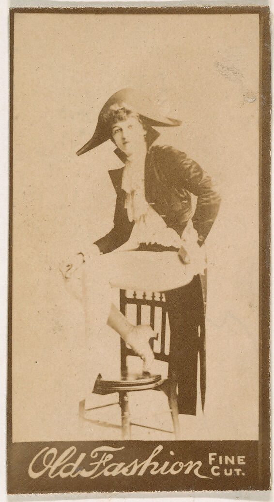 Seated actress wearing military-inspired costume, from the Actresses series (N664) promoting Old Fashion Fine Cut Tobacco, Albumen photograph 