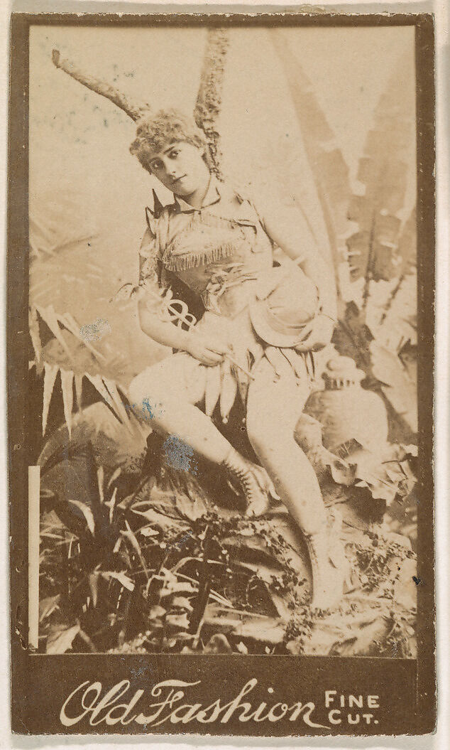 Actress leaning against prop tree, from the Actresses series (N664) promoting Old Fashion Fine Cut Tobacco, Albumen photograph 