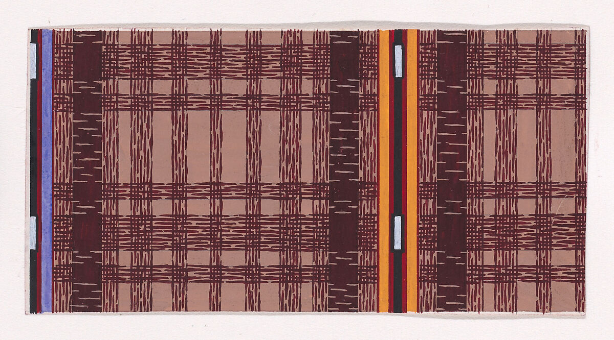 Textile Design with a Tartan Pattern and Decorating Vertical Stripes of Color, Anonymous, Alsatian, 19th century, Gouache 