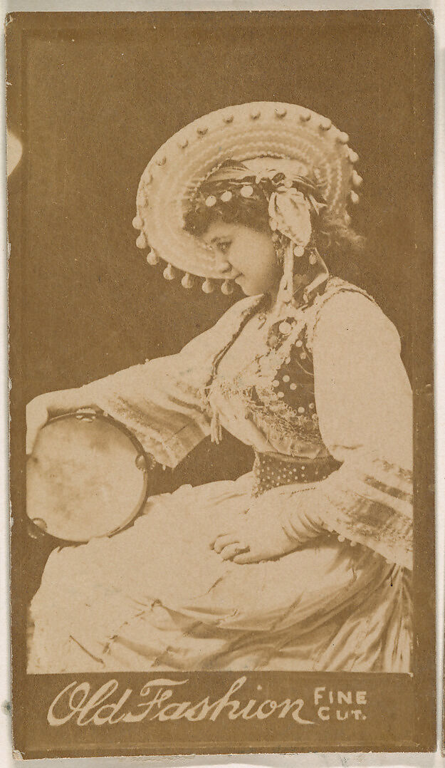 Actress posing with tambourine, from the Actresses series (N664) promoting Old Fashion Fine Cut Tobacco, Albumen photograph 