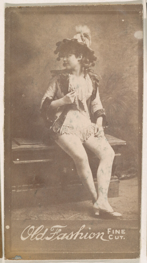 Actress seated on bench, from the Actresses series (N664) promoting Old Fashion Fine Cut Tobacco, Albumen photograph 
