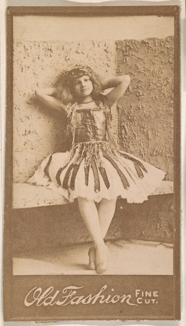 Actress leaning against wall with hands behind head, from the Actresses series (N664) promoting Old Fashion Fine Cut Tobacco, Albumen photograph 