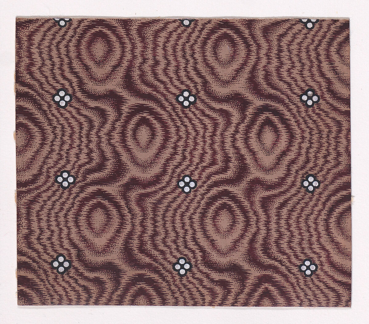 Textile Design with Rows of Quatrefoils of Pearls over an Abstract Background Simulating Tie-Dye, Anonymous, Alsatian, 19th century, Gouache 