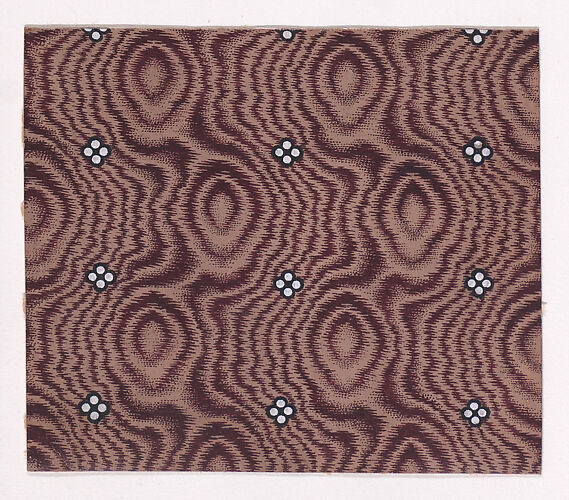 Textile Design with Rows of Quatrefoils of Pearls over an Abstract Background Simulating Tie-Dye