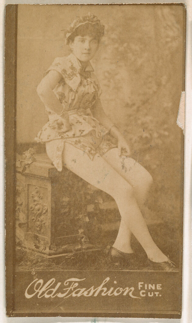 Actress seated on bench, from the Actresses series (N664) promoting Old Fashion Fine Cut Tobacco, Albumen photograph 