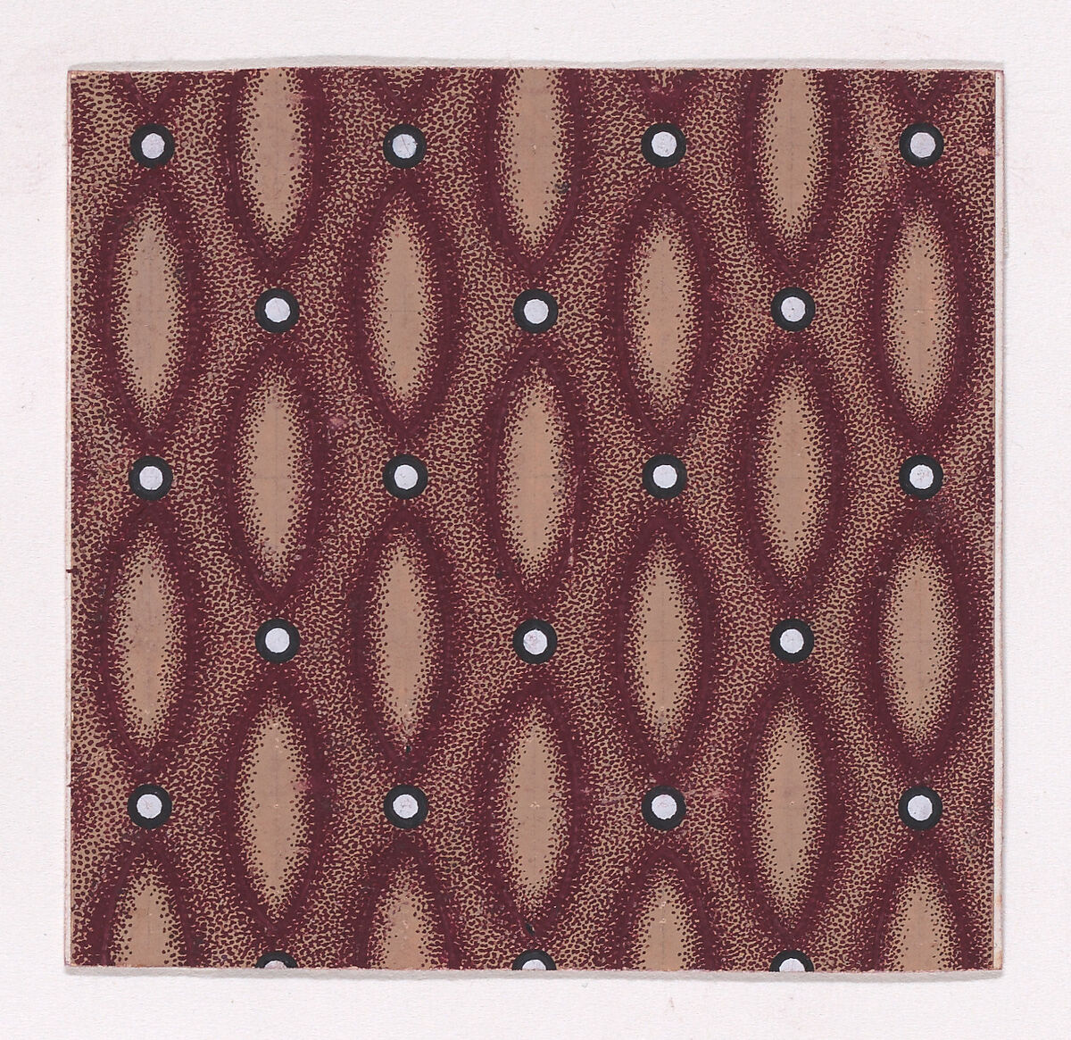Textile Design with Alternating Vertical Rows of Pearls and Lens Shapes over a Stippled Background, Anonymous, Alsatian, 19th century, Gouache 