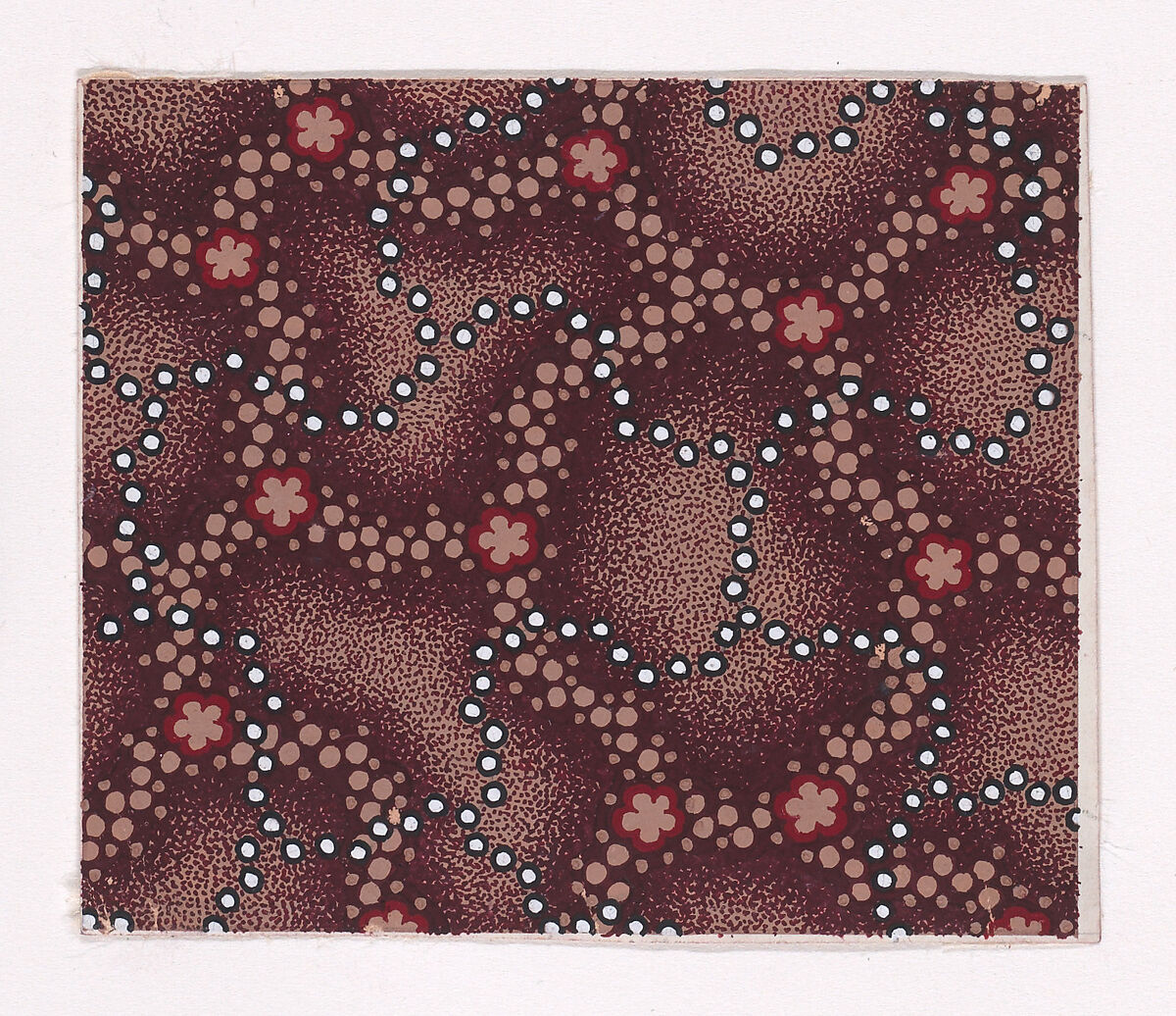Textile Design with Interlacing Strips of Pearls over Interlacing Garlands of Dots and Rosettes over a Stippled Background, Anonymous, Alsatian, 19th century, Gouache 