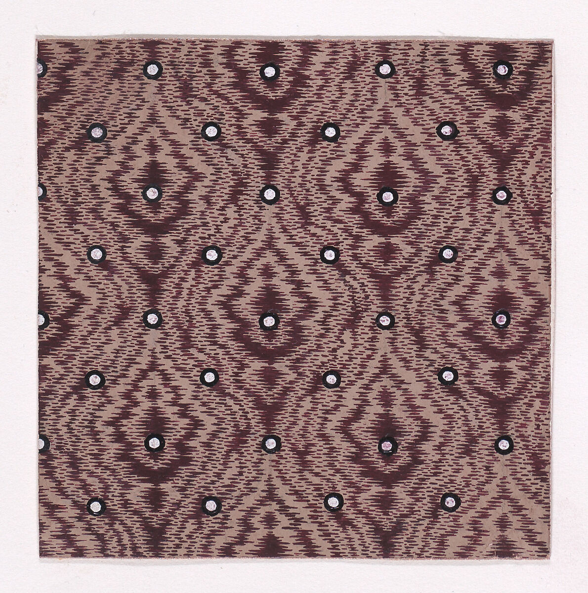 Textile Design of Alternating Rows of Pearls over an Abstract Background Simulating Tie-Dye, Anonymous, Alsatian, 19th century, Gouache 