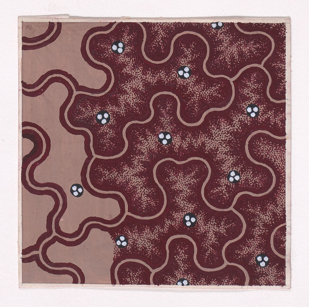 Textile Design with an Interlacing Pattern Partially Decorated with Groups of Three Pearls, Anonymous, Alsatian, 19th century, Gouache 