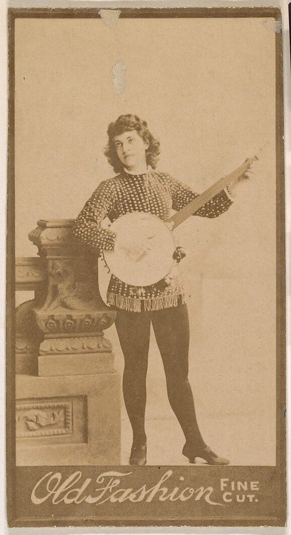 Actress playing banjo, from the Actresses series (N664) promoting Old Fashion Fine Cut Tobacco, Albumen photograph 