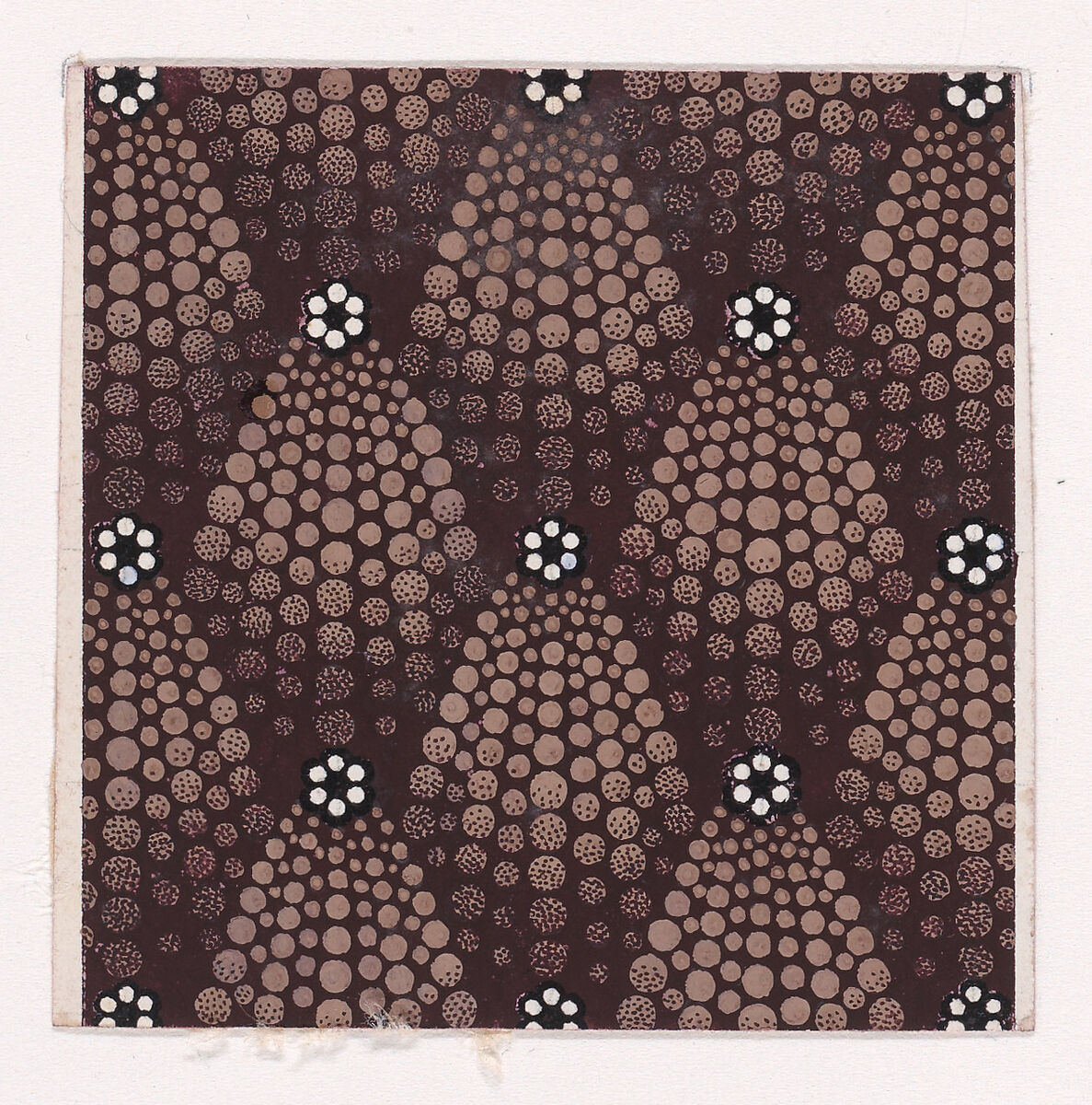 Textile Design with Alternating Rosettes of Pearls Flanked with Abstract Palmettes of Dots, Anonymous, Alsatian, 19th century, Gouache 