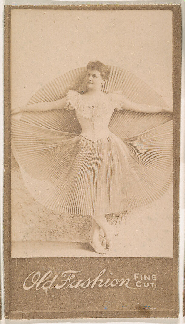 Actress holding out pleated skirt, from the Actresses series (N664) promoting Old Fashion Fine Cut Tobacco, Albumen photograph 