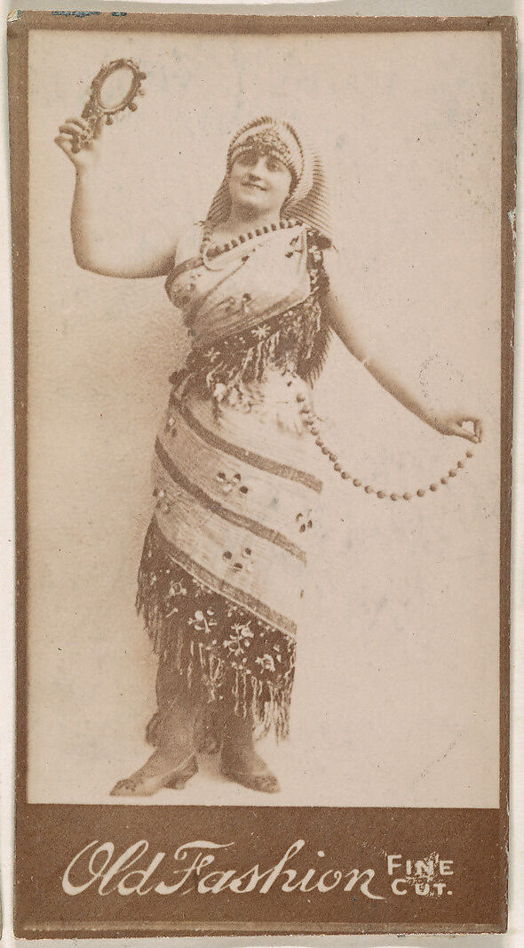 Actress holding hand-mirror aloft, from the Actresses series (N664) promoting Old Fashion Fine Cut Tobacco, Albumen photograph 