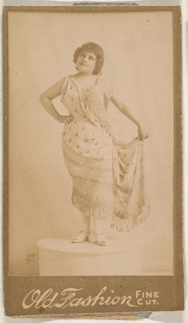 Actress standing on pedestal, from the Actresses series (N664) promoting Old Fashion Fine Cut Tobacco, Albumen photograph 