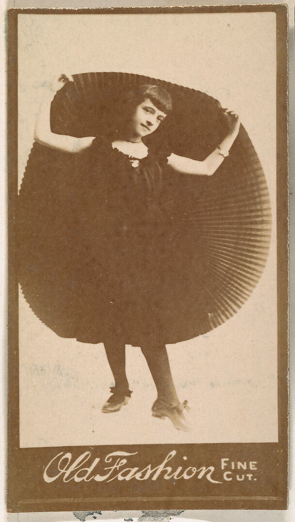Actress holding up portion of pleated skirt, from the Actresses series (N664) promoting Old Fashion Fine Cut Tobacco, Albumen photograph 