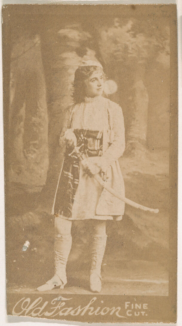 Actress wearing costume with sword, from the Actresses series (N664) promoting Old Fashion Fine Cut Tobacco, Albumen photograph 