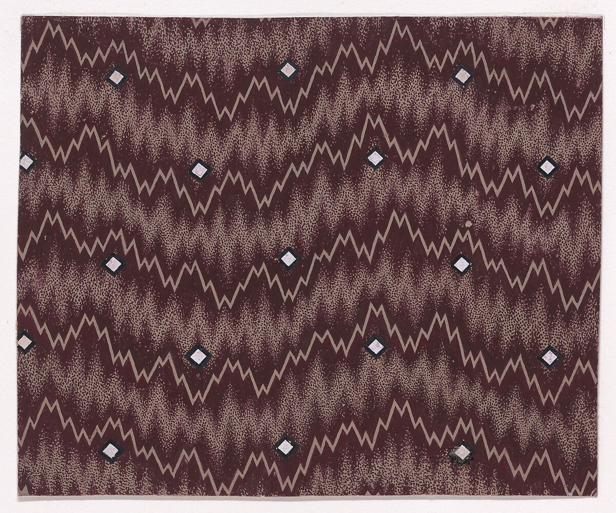 Textile Design with Undulating Horizontal Zig-Zagging Lines and Alternating Rows of Lozenges, Anonymous, Alsatian, 19th century, Gouache 