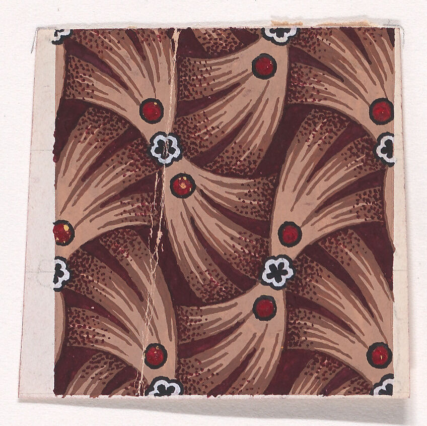 Textile Design with Alternating Rows of Bundles of Hay Decorated with Rosettes and Pearls, Anonymous, Alsatian, 19th century, Gouache 